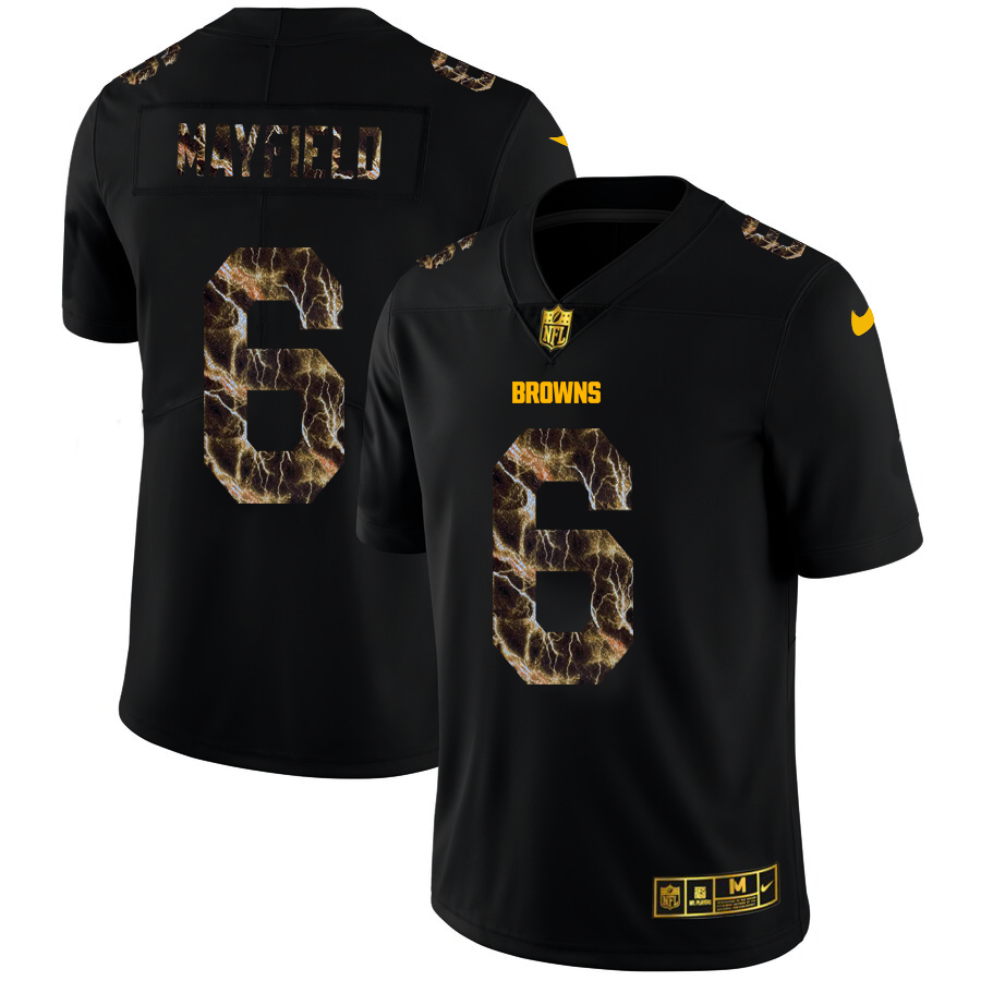 2020 Cleveland Browns #6 Baker Mayfield Men Black Nike Flocked Lightning Vapor Limited NFL Jersey->customized nfl jersey->Custom Jersey